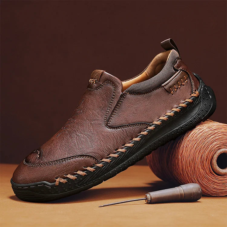 Men’s Genuine Leather Arch Support Slip-On Walking Shoes